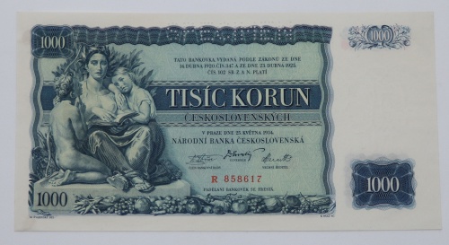 1000 Kčs 1934 - R - perforovaná