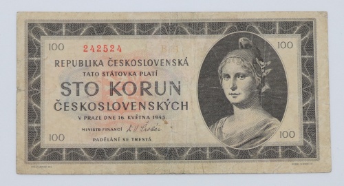 100 Kčs 1945 - B21 - neperforovaná