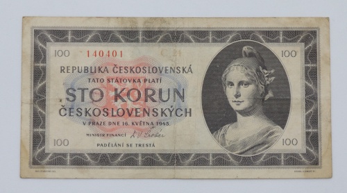 100 Kčs 1945 - C24 - neperforovaná