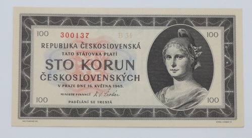 100 Kčs 1945 - B34 - perforovaná