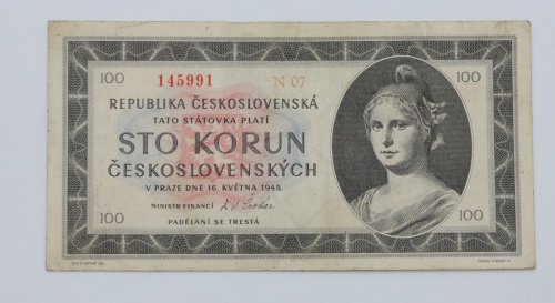 100 Kčs 1945 - N07 - neperforovaná