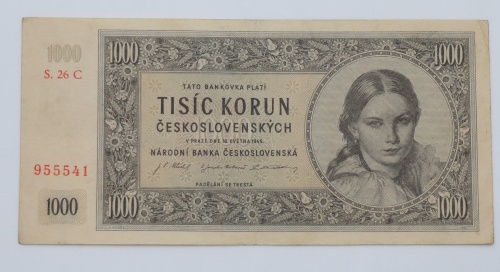 1000 kčs 1945 - 26 C  neperforovaná