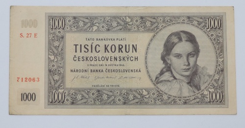 1000 kčs 1945 - 27 E  neperforovaná