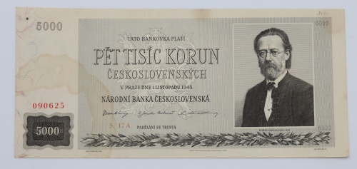 5000 kčs 1945 - 17A - perforovaná