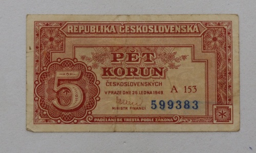 5 kčs 1949 - A153 - neperforovaná