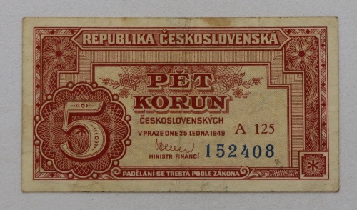 5 kčs 1949 - A125 - neperforovaná