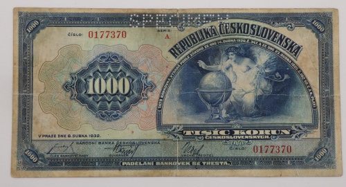 1000 Kčs 1932 - A - perforovaná