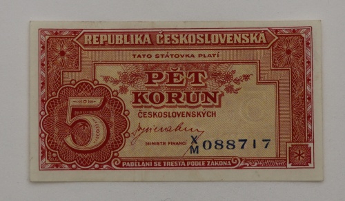 5 kčs 1949 - X/M - neperforovaná