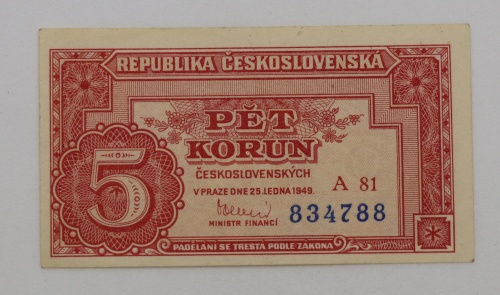 5 kčs 1949 - A81  - neperforovaná