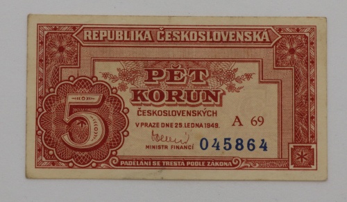 5 kčs 1949 - A69  - neperforovaná