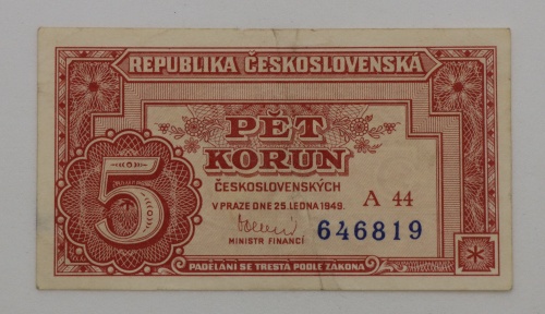 5 kčs 1949 - A44  - neperforovaná