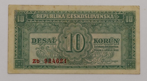 10 kčs 1950 - Zb -  neperforovaná