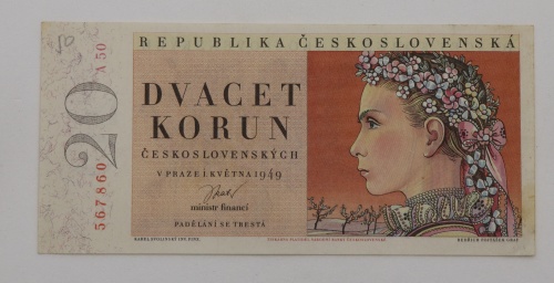 20 Kčs 1949 - A50  neperforovaná