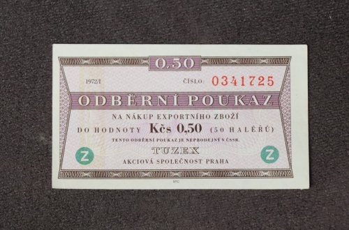 Odběrní poukázka - 0,5 Kčs - TUZEX - 1972/1  - zahraniční