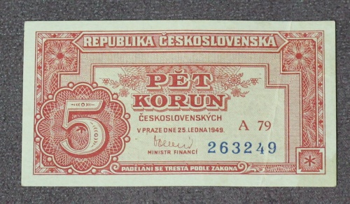 5 kčs 1949 - A79- neperforovaná