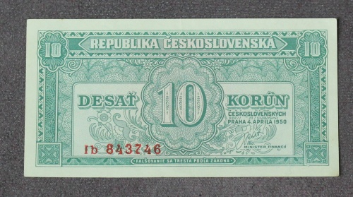 10 kčs 1950 - Ib -  neperforovaná