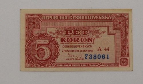 5 kčs 1949 - a44 - neperforovaná