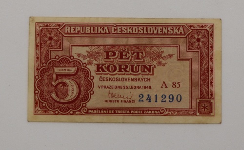 5 kčs 1949 - a85 - neperforovaná