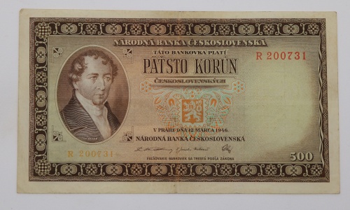 500 kčs 1946 - R- neperforovaná