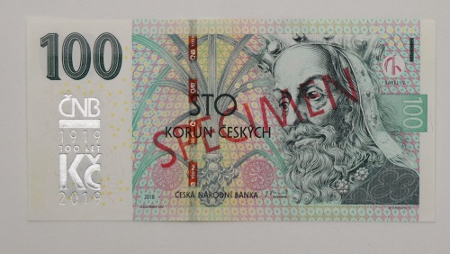 100Kč s originál přetiskem loga ČNB 2019 SPECIMEN,UNC! Rare !!!