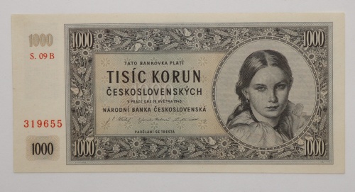 1000 kčs 1945 - 09 B  neperforovaná