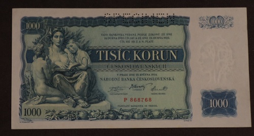 1000 Kčs 1934 - P - perforovaná