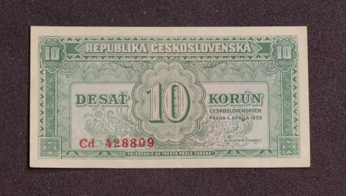 10 kčs 1950 - Cd -  neperforovaná