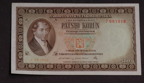 500 kčs 1946 - J - perforovaná