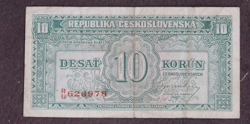 10 kčs 1945 - R/U- neperforovaná