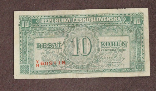 10 kčs 1945 - Y/H- neperforovaná